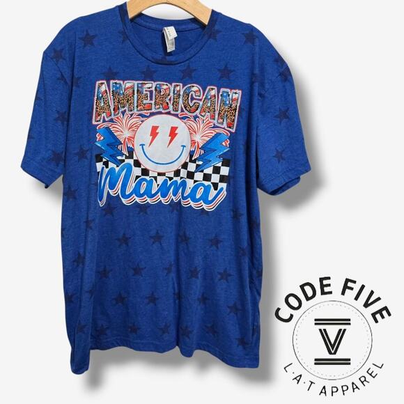 CODE FIVE LAT Apparel Women’s Blue Patriotic Graphic T-Shirt – Large - Picture 6 of 6